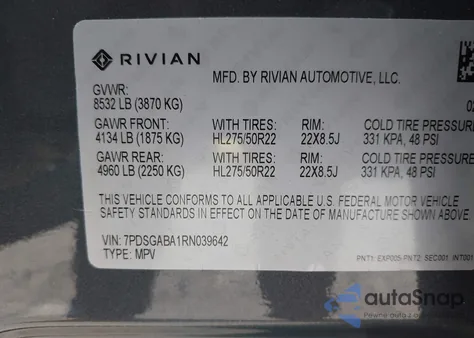 2024 Rivian R1S Adventure Quad Motor Large Pack from USA, damaged, VIN 7PDSGABA1RN039642